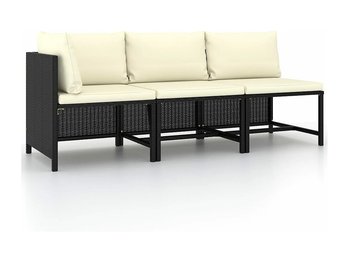 Set de sofás de jardín 3 piezas y cojines ratán sintético negro ES559636
