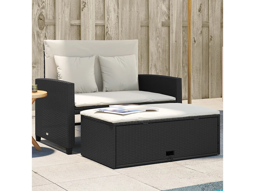 Canapé de jardin avec coussins 2 places noir résine tressée FR600691