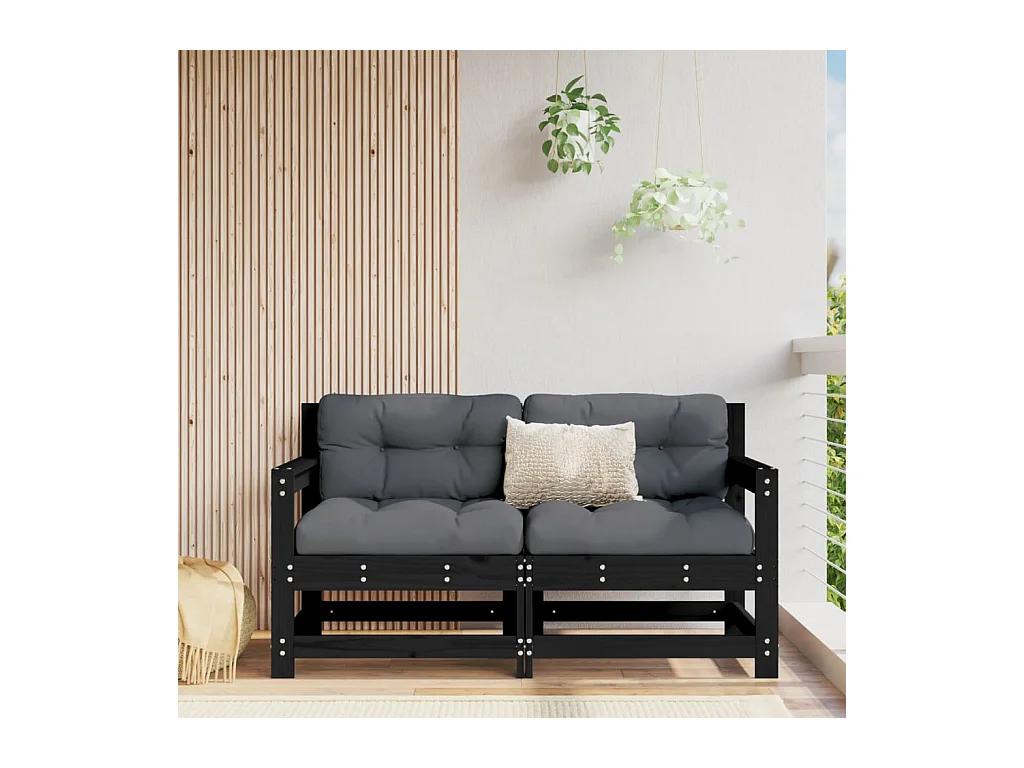 Lot de 2 Canapés d'angle de jardin noir bois de pin massif FR62303