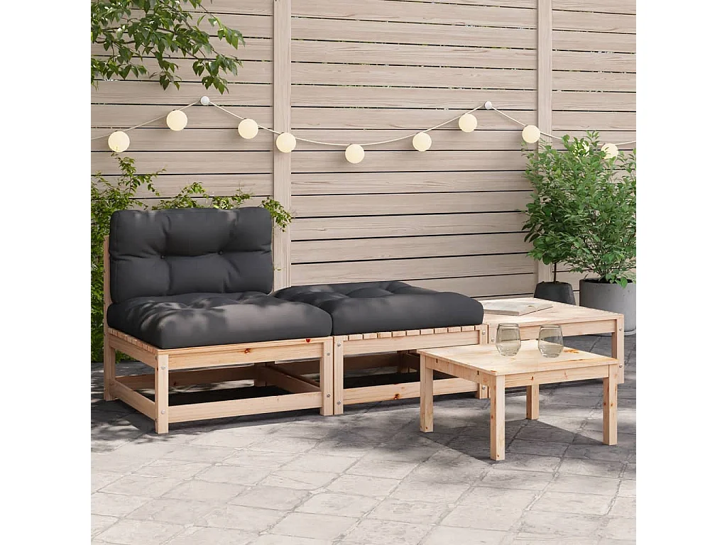 Canapé de jardin sans accoudoirs avec coussins et repose-pieds FR96067