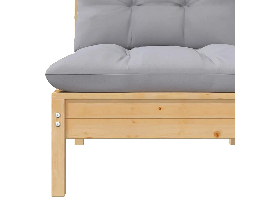 Canapé central de jardin avec coussins gris Bois de pin massif FR45621