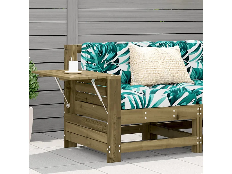 Canapé de jardin accoudoir avec coussin bois de pin imprégné FR764690