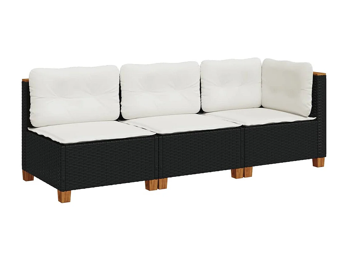 Tuinbank 3-zits met kussens poly rattan zwart BE995842