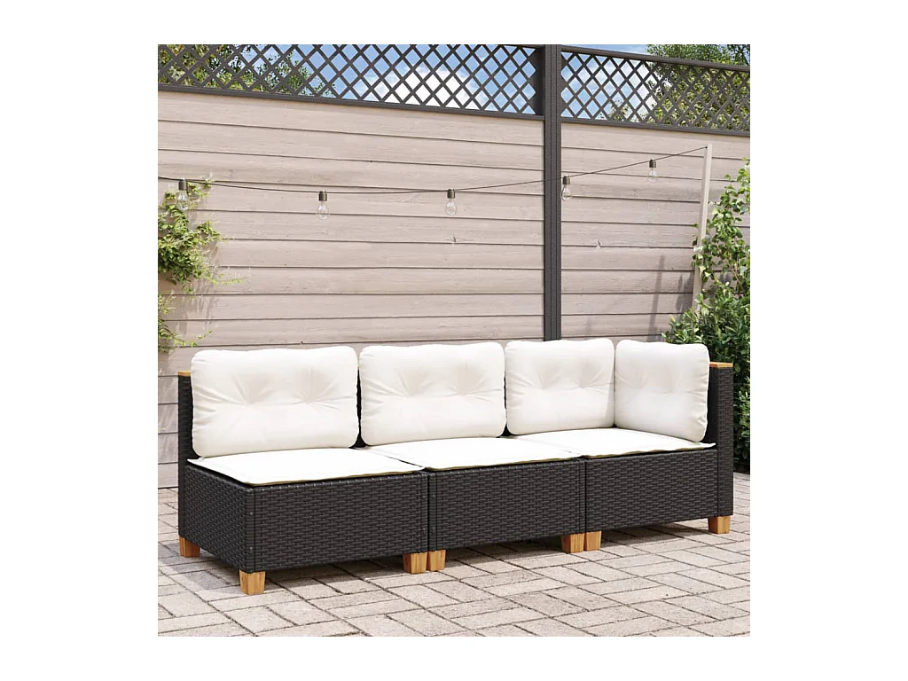 Canapé de jardin avec coussins 3 places noir résine tressée FR818581