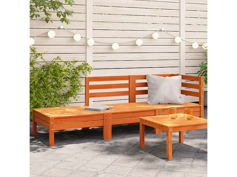 Canapé de jardin 3 places cire marron bois de pin massif FR48053