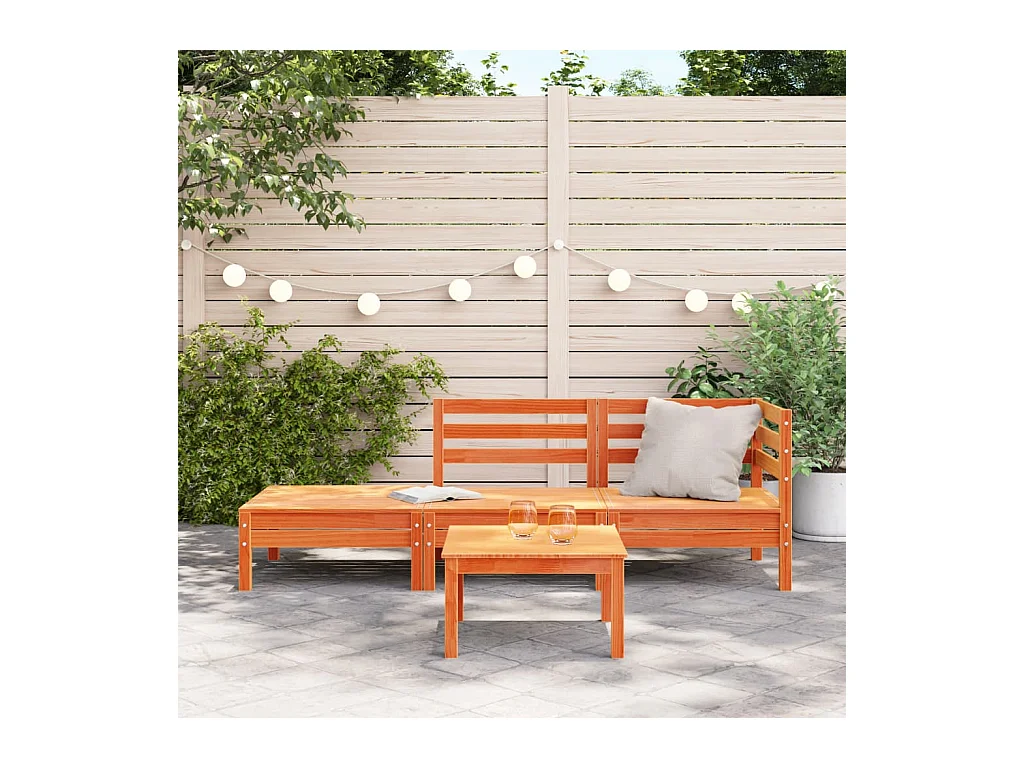Canapé de jardin 3 places cire marron bois de pin massif FR48053