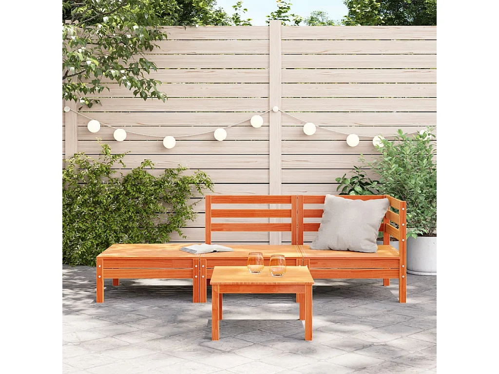 Canapé de jardin 3 places cire marron bois de pin massif FR48053