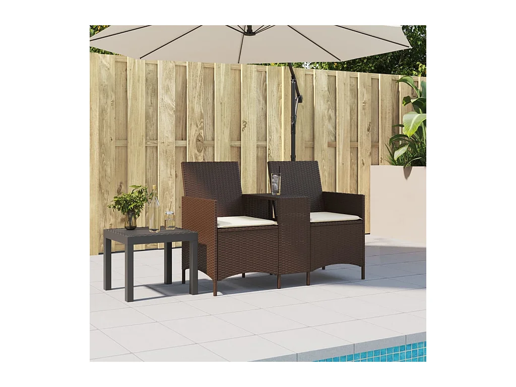 Canapé de jardin 2 places avec table et coussins résine tressée FR550047
