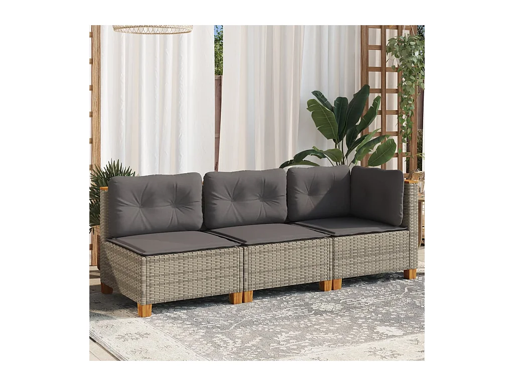 Canapé de jardin avec coussins 3 places gris résine tressée FR766969