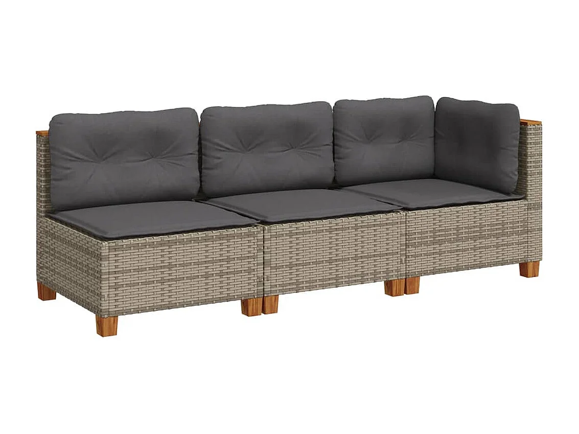 Canapé de jardin avec coussins 3 places gris résine tressée FR766969