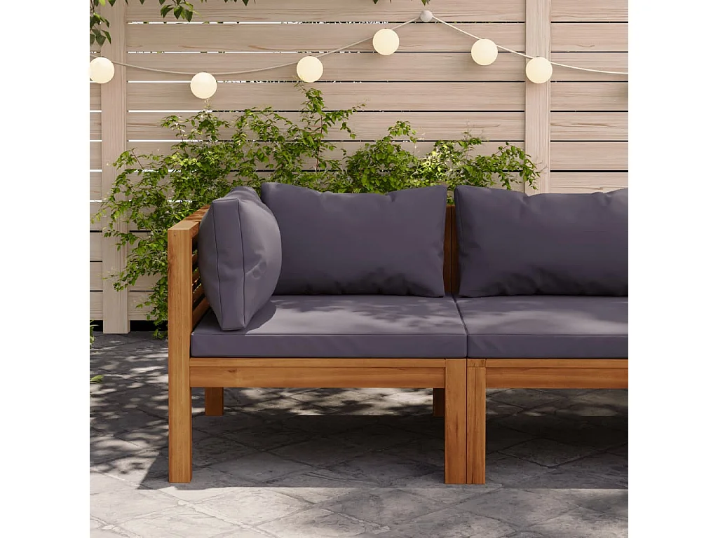 Canapé d'angle sectionnel et coussins gris foncé Bois d'acacia FR48851