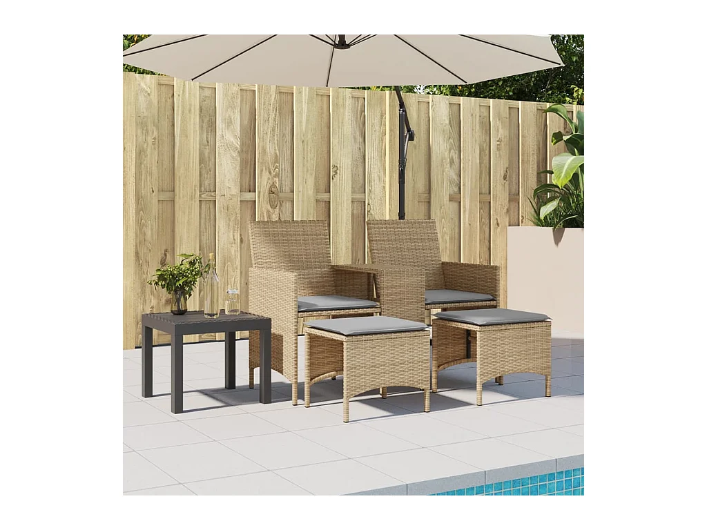Canapé de jardin 2 places avec table et tabourets beige rotin FR844993
