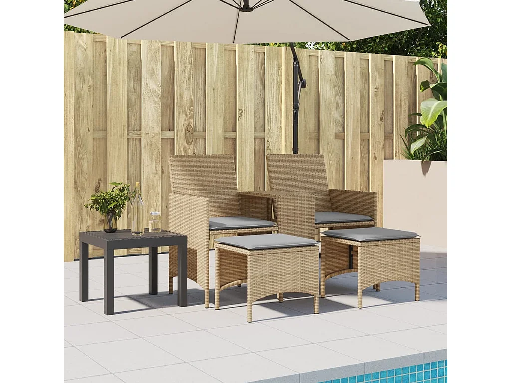 Canapé de jardin 2 places avec table et tabourets beige rotin FR844993