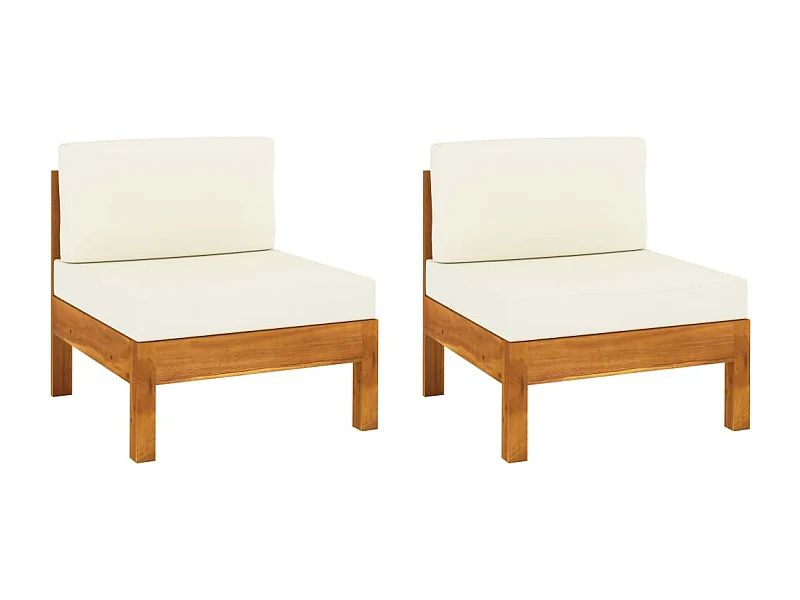 Sofá central 2 piezas cojines blanco crema madera de acacia ES431684