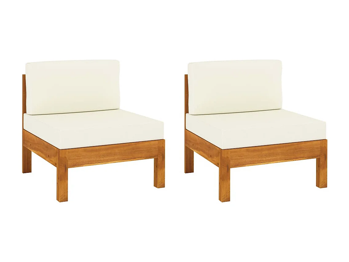 Sofá central 2 piezas cojines blanco crema madera de acacia ES431684