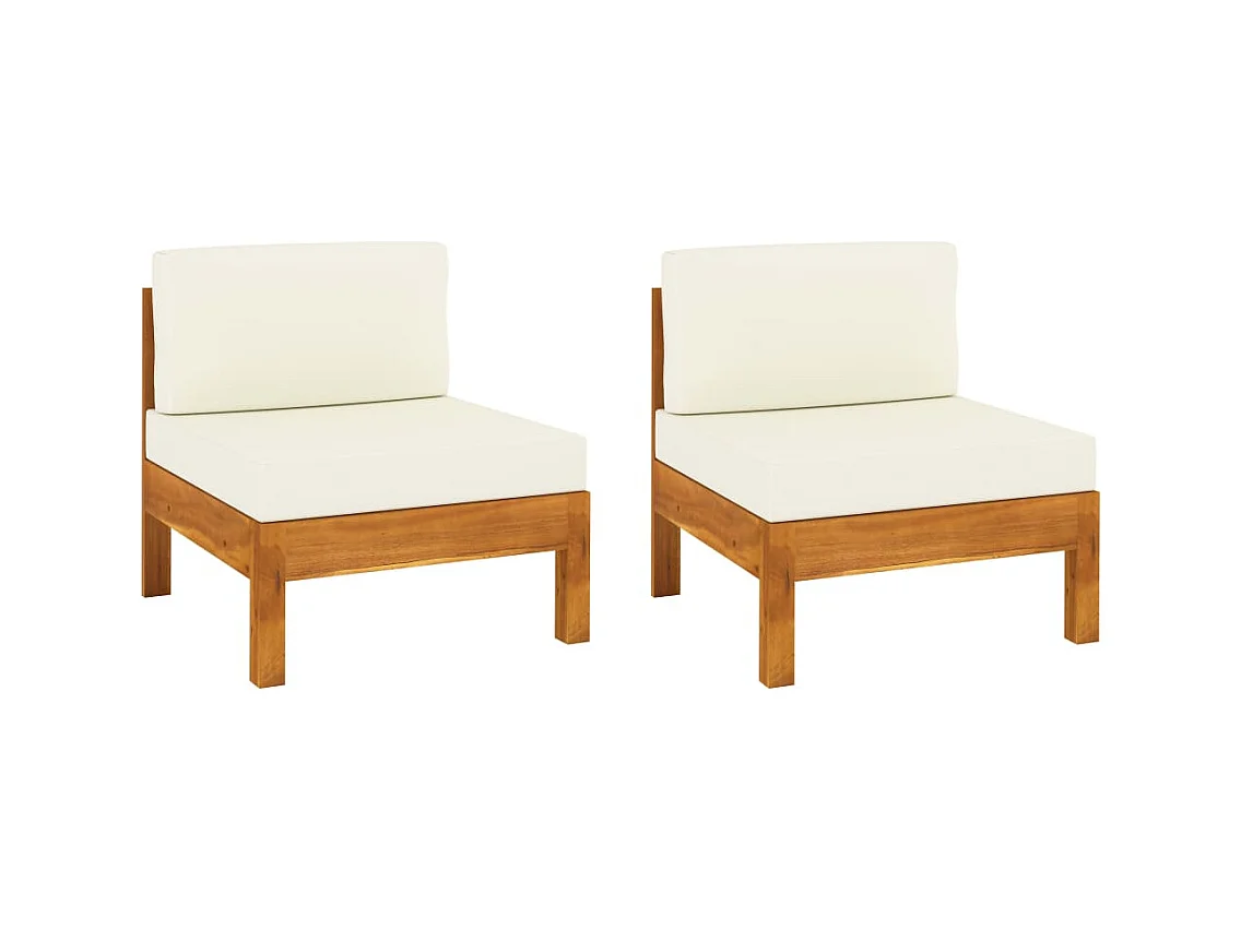Canapés centraux 2 pcs avec coussins blanc crème Acacia solide FR30233