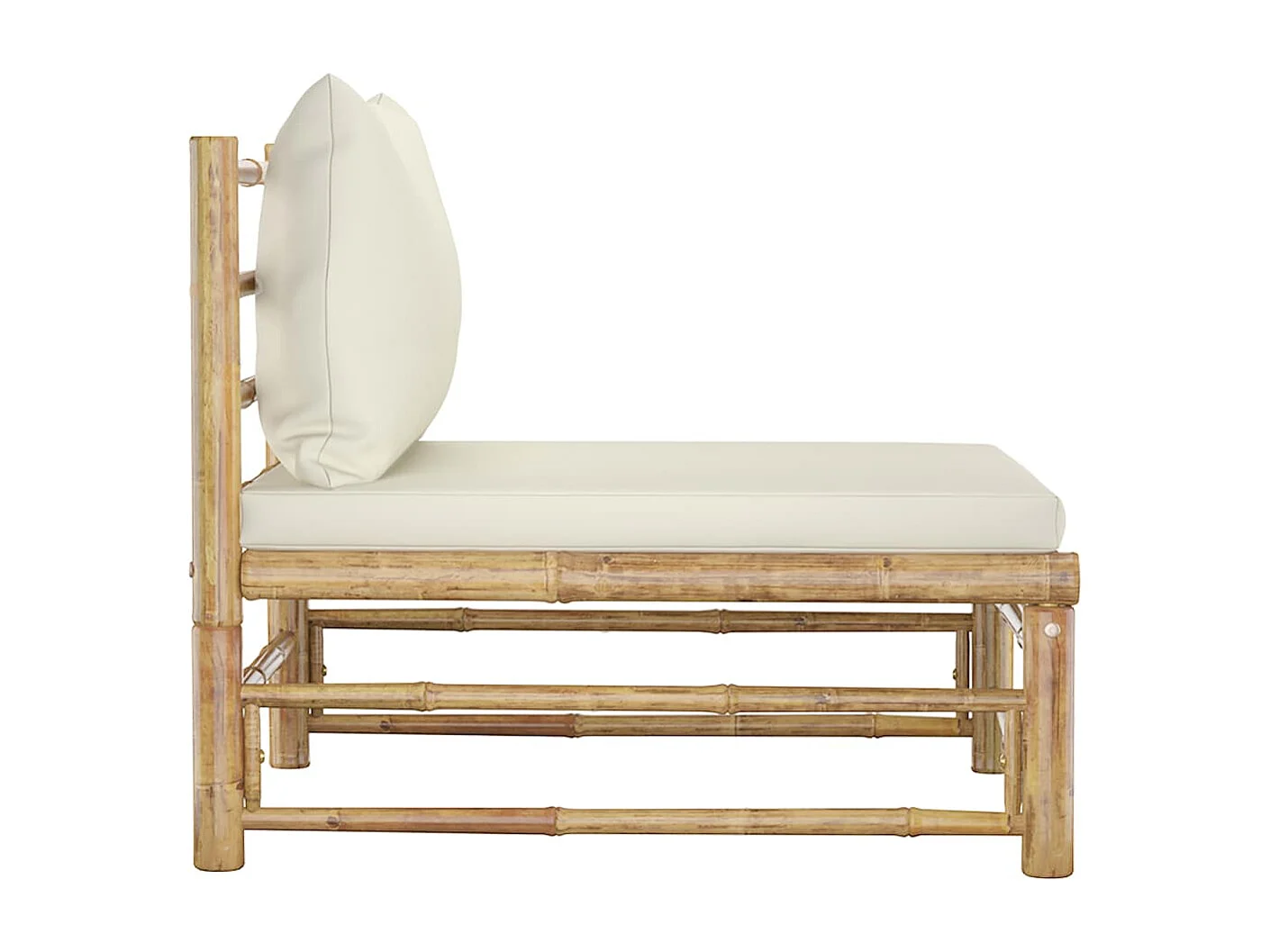 Canapé central de jardin avec coussins blanc crème Bambou FR64073