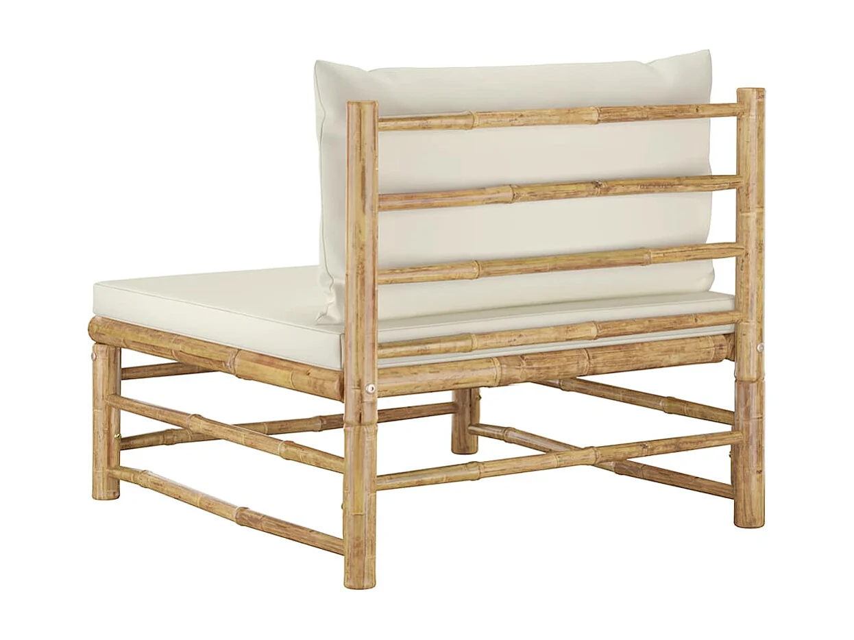 Canapé central de jardin avec coussins blanc crème Bambou FR64073
