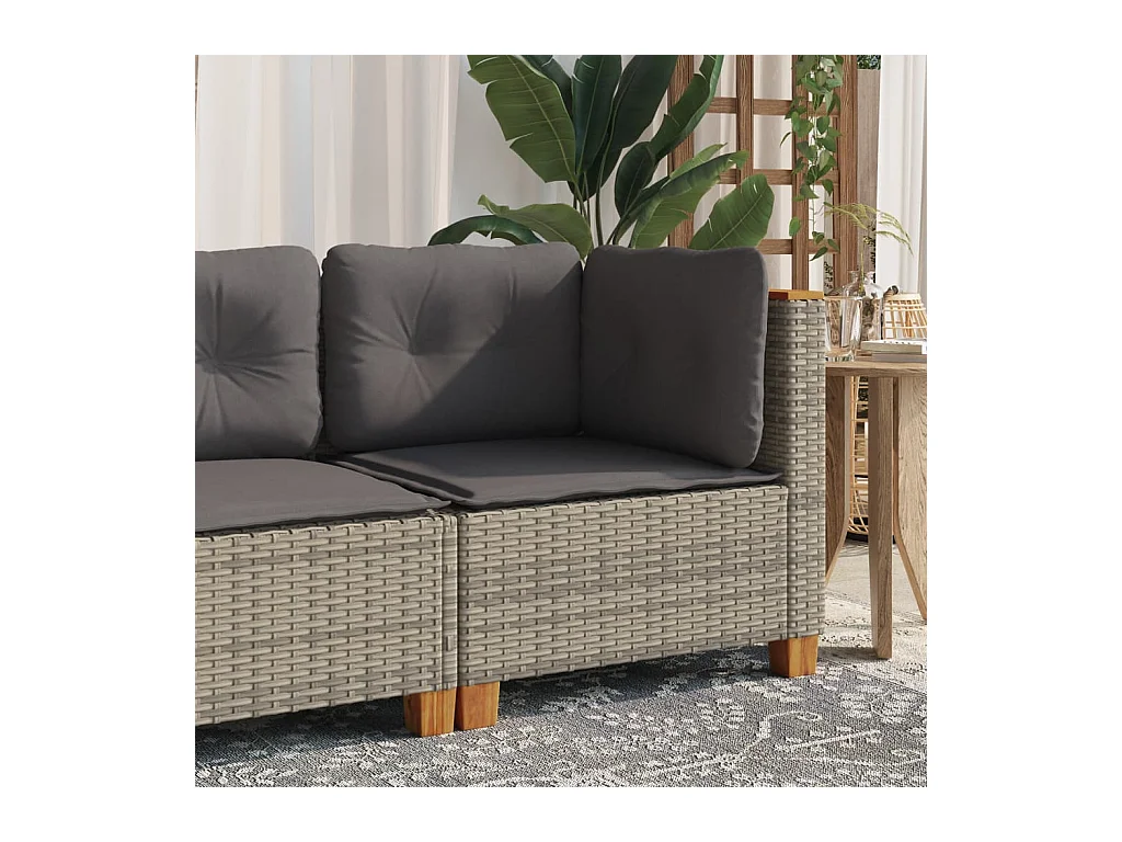 Canapé d'angle de jardin avec coussins gris résine tressée FR110715