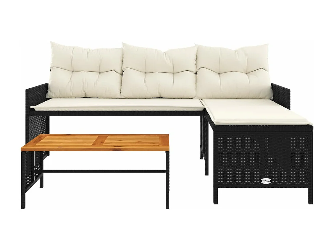 Canapé de jardin avec table et coussins en forme de L noir FR885146