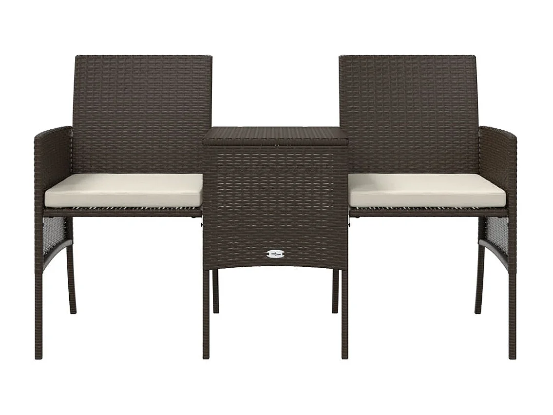 Sofá de jardim de 2 lugares com mesa e bancos vime PE castanho PT546595