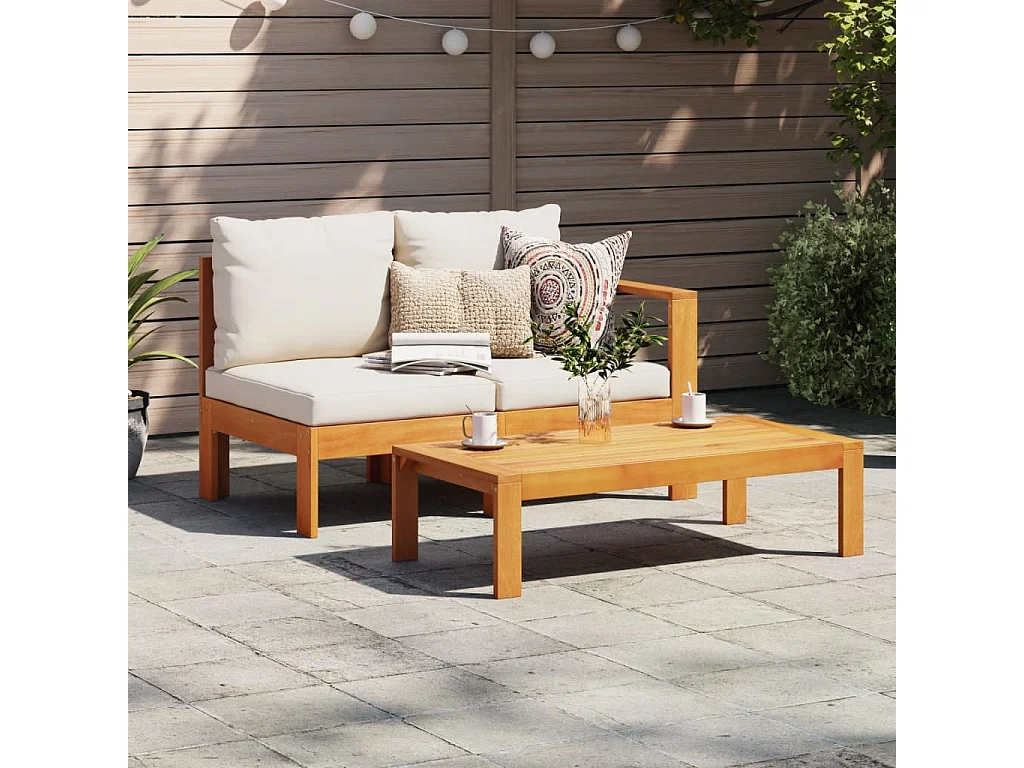 Canapé de jardin avec 1 accoudoir 2 places bois massif d'acacia FR70023