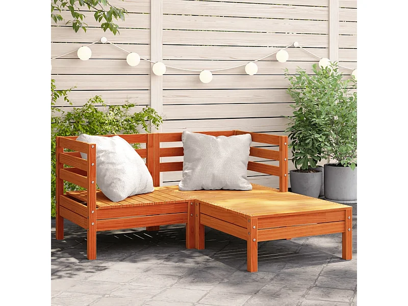 Canapé de jardin 2 places repose-pied cire marron bois massif FR50532
