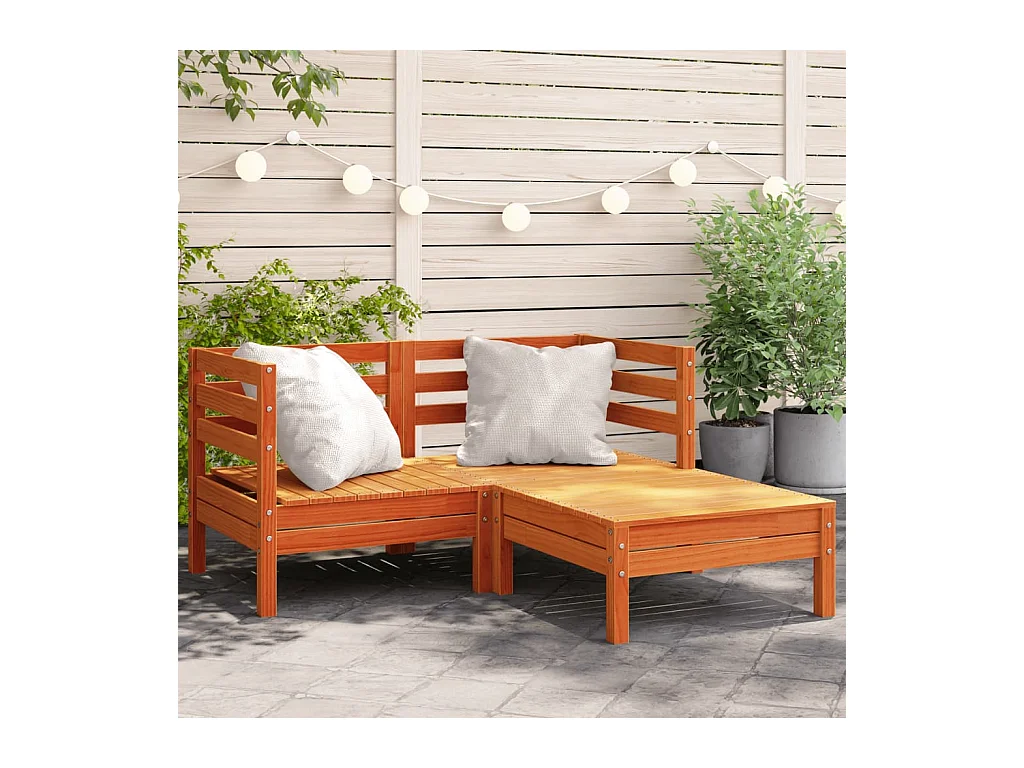 Canapé de jardin 2 places repose-pied cire marron bois massif FR50532