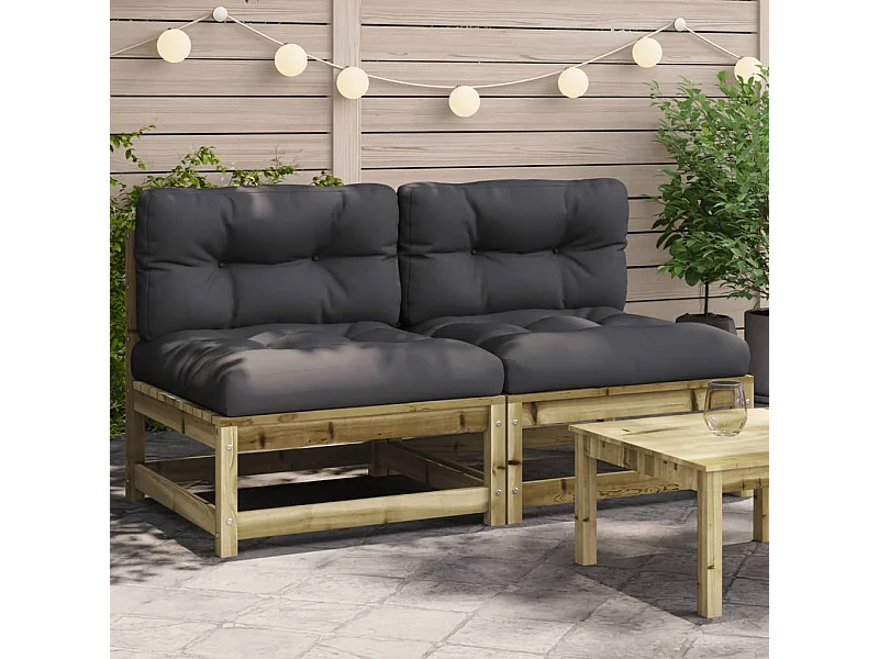 Sofás sem braços p/ jardim 2 pcs c/ almofadões pinho impregnado PT622557