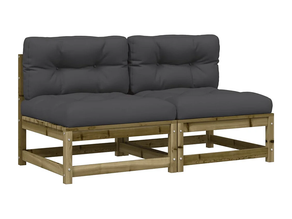 Canapés jardin sans accoudoirs coussins 2 pcs bois pin imprégné FR85304