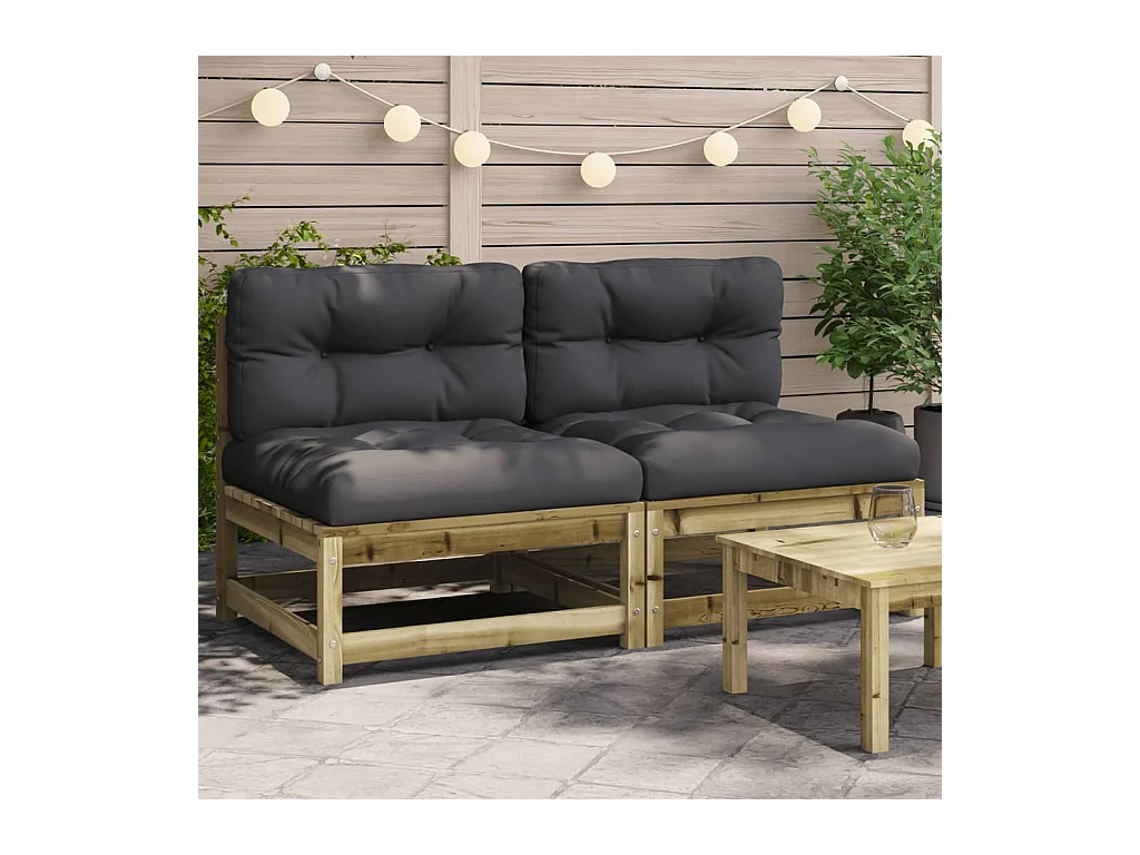 Canapés jardin sans accoudoirs coussins 2 pcs bois pin imprégné FR85304
