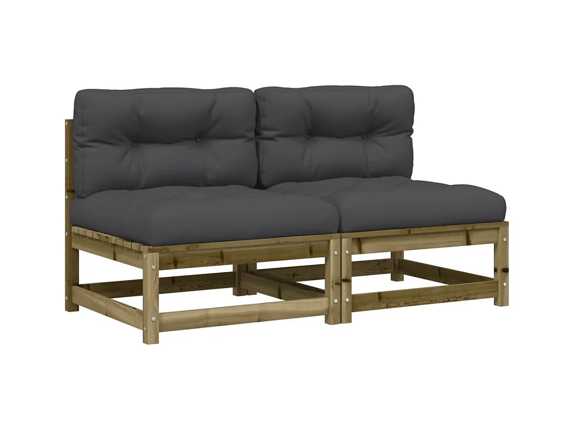 Tuinbanken 2 st zonder armleuningen met kussens grenenhout BE915934