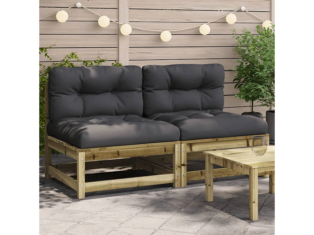 Canapés jardin sans accoudoirs coussins 2 pcs bois pin imprégné FR85304