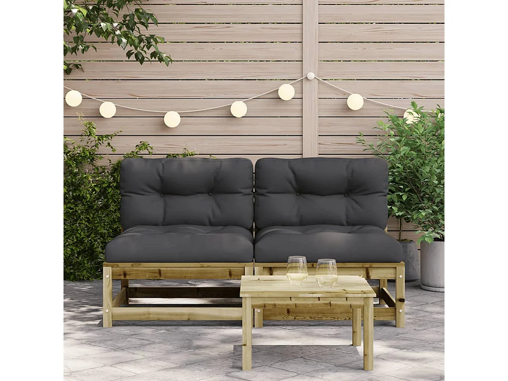 Canapés jardin sans accoudoirs coussins 2 pcs bois pin imprégné FR85304