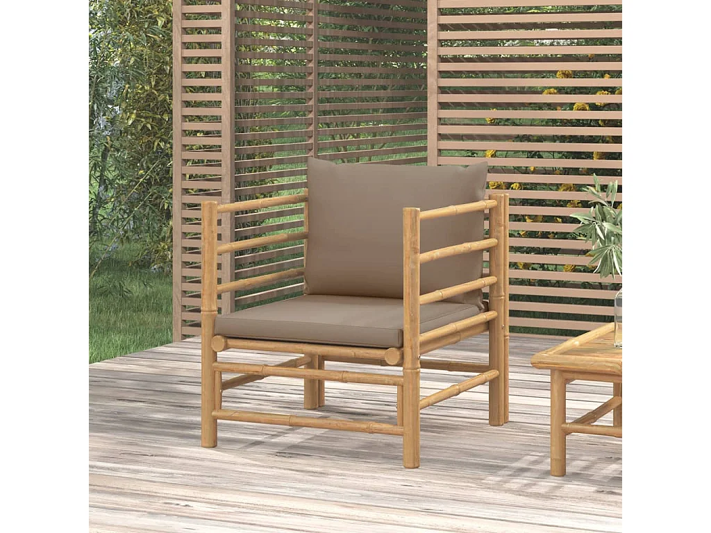 Sofá de jardim bambu com almofadões cinzento-acastanhado PT875171