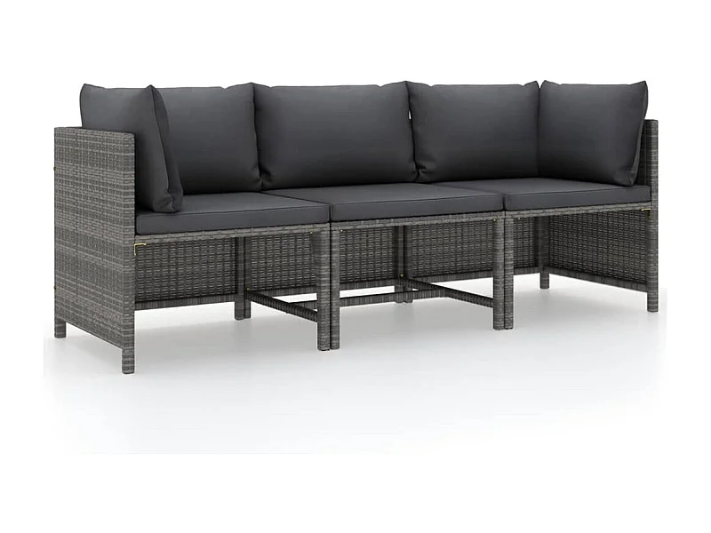 Tuinbank 3-zits met kussens poly rattan grijs BE931988