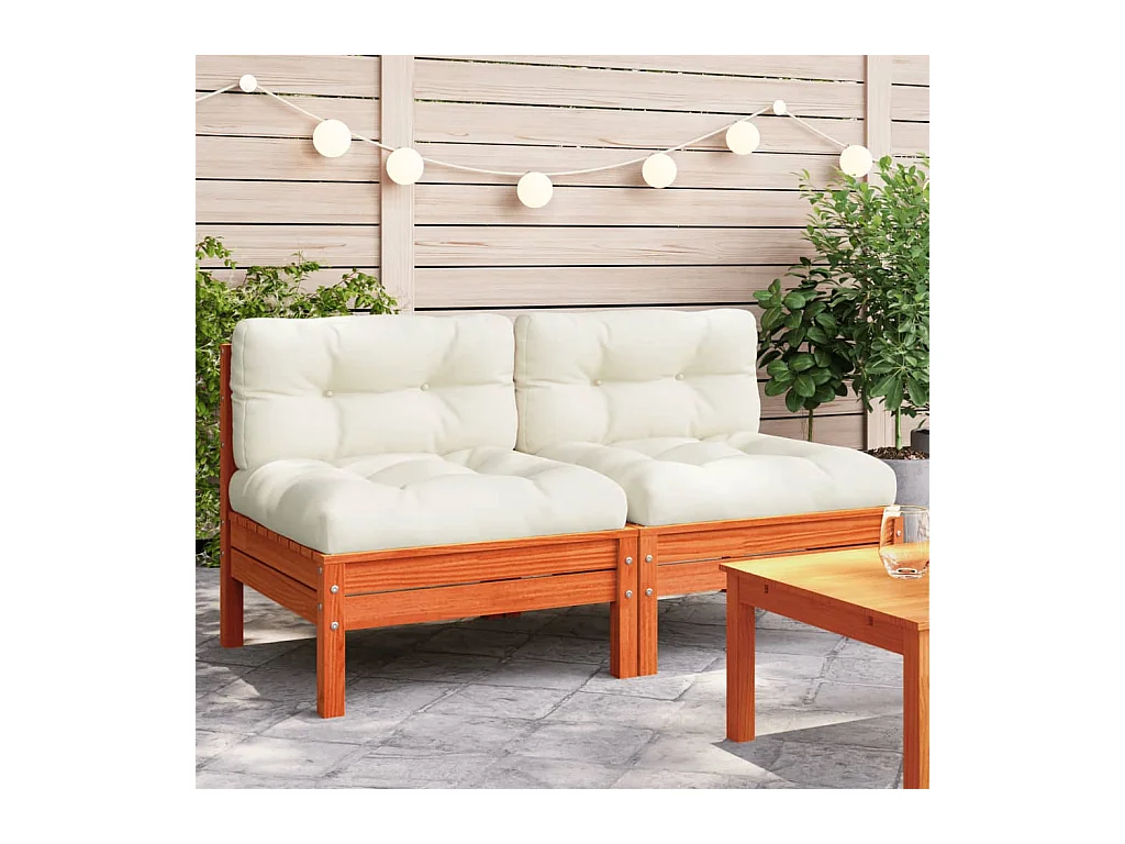 Tuinbank zonder armleuning met kussens 2 st grenenhout wasbruin BE973539