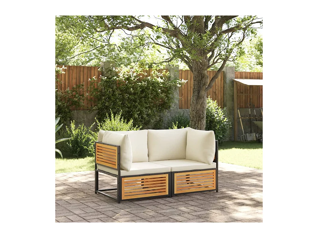 Canapé d'angle de jardin avec coussins bois massif d'acacia FR20696