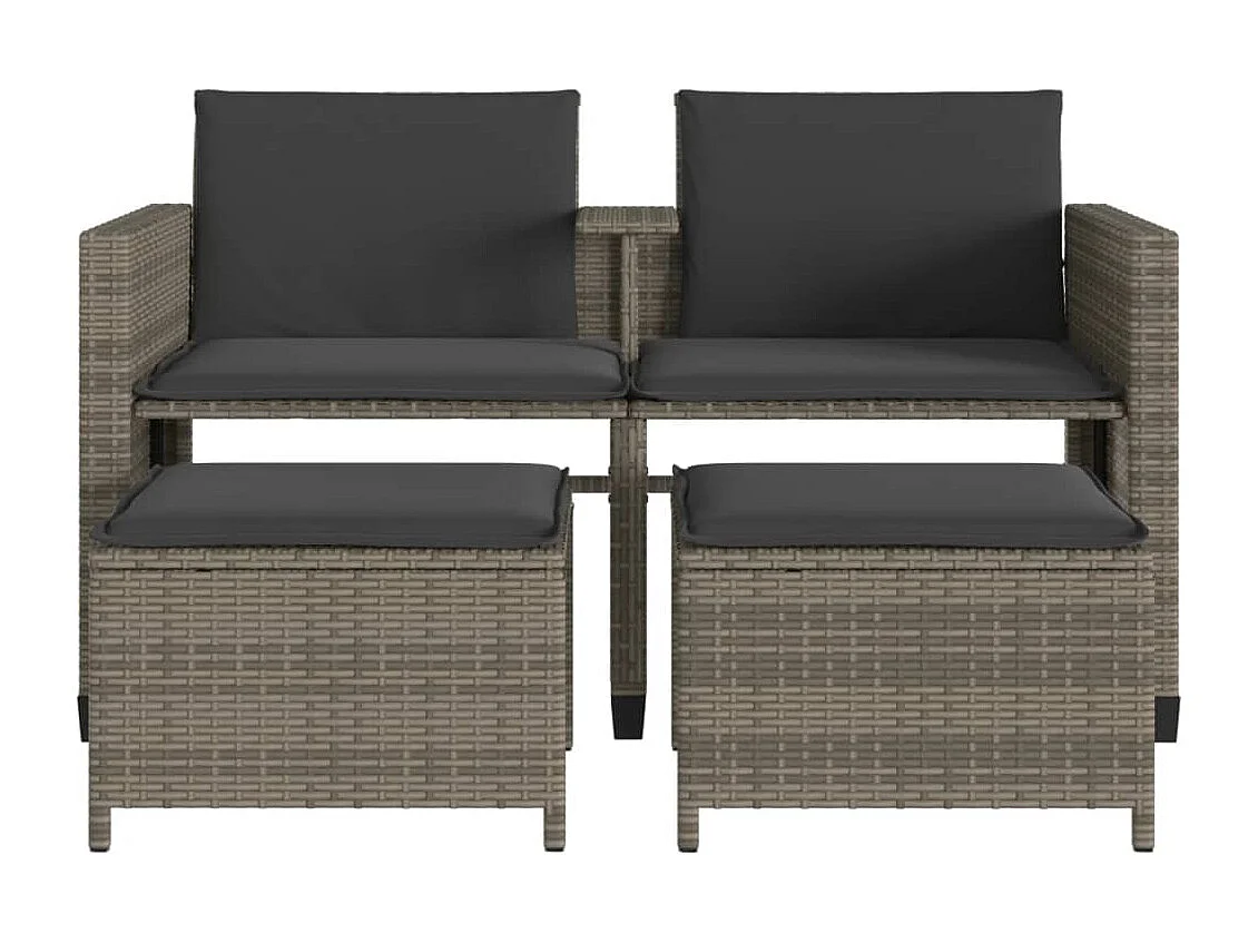 Canapé de jardin 2 places avec table et tabourets gris rotin FR73704