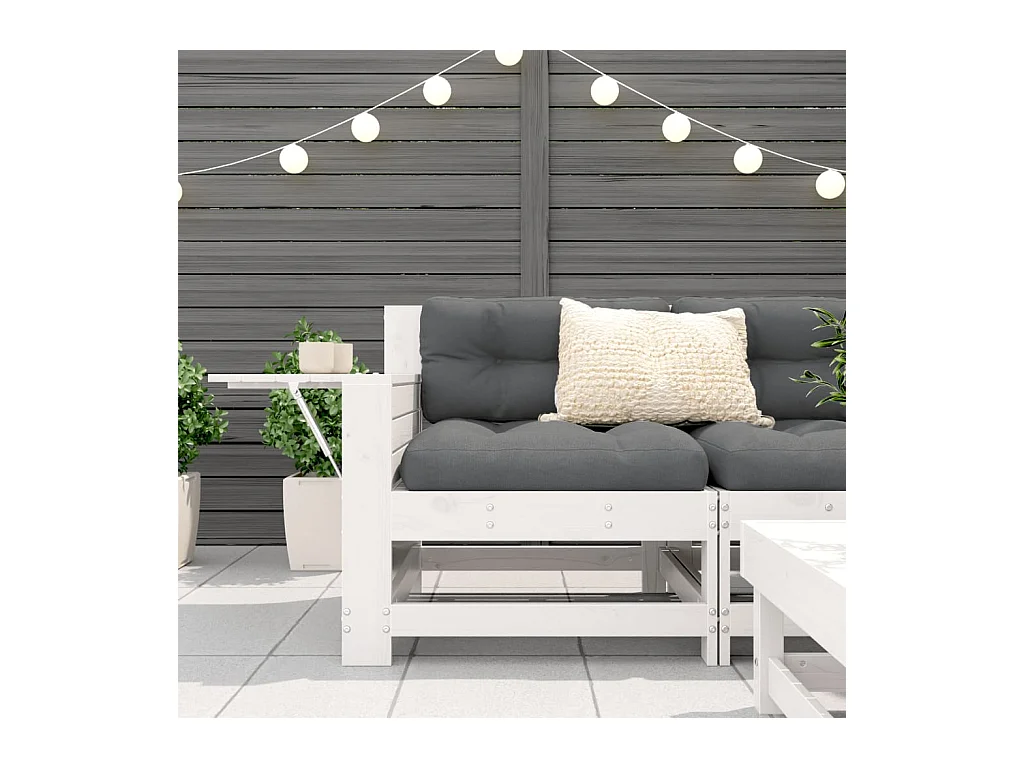 Canapé de jardin accoudoir et table d'appoint blanc massif pin FR197881