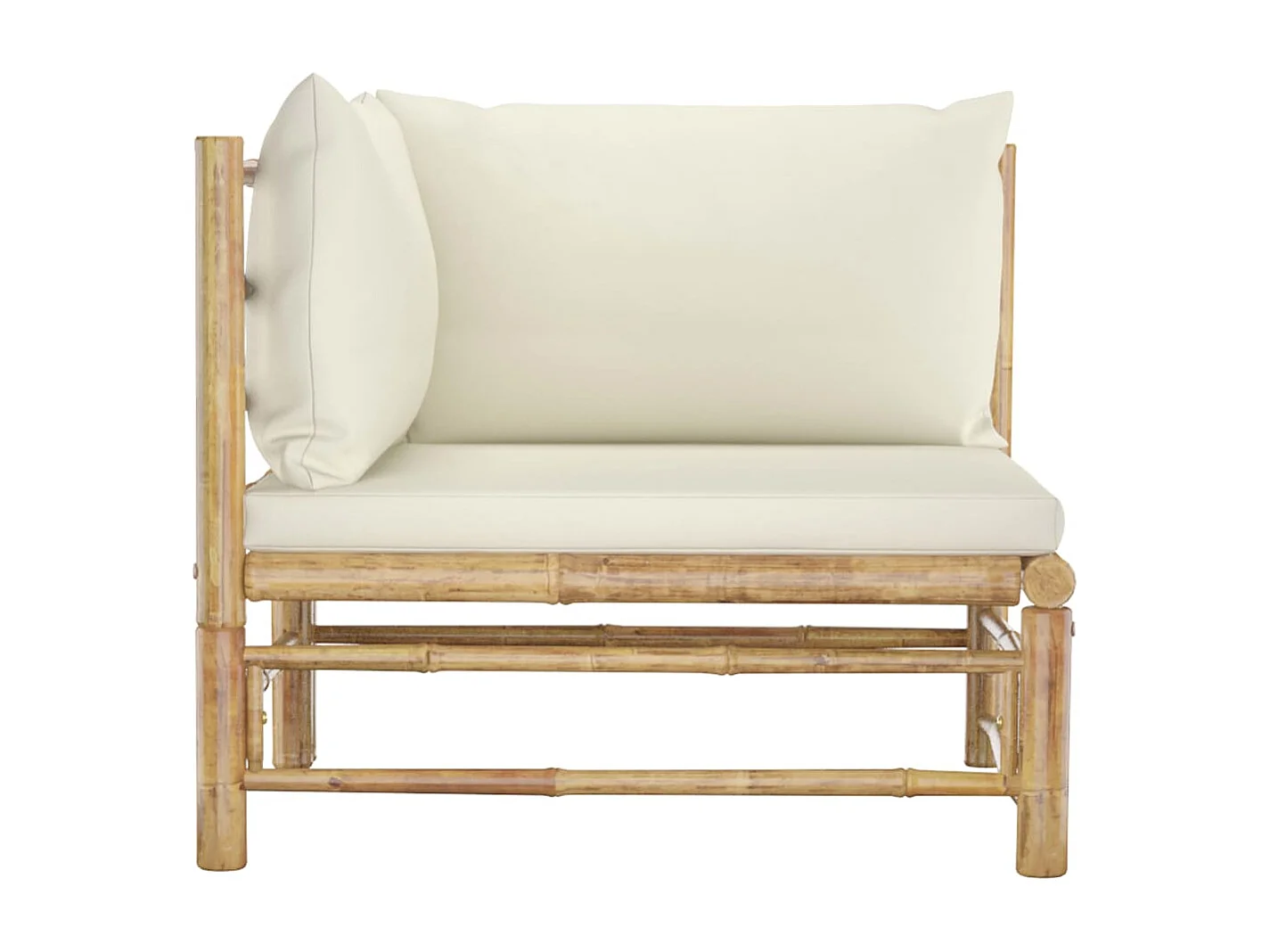 Canapé d'angle de jardin avec coussins blanc crème Bambou FR50597