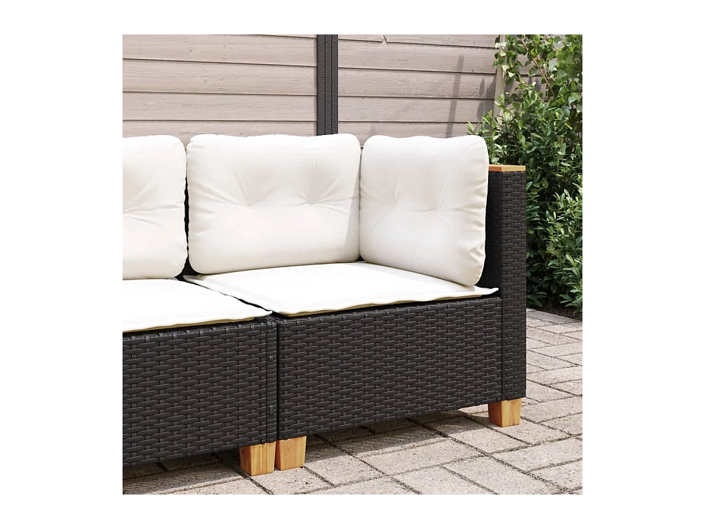 Canapé d'angle de jardin avec coussins noir résine tressée FR825706