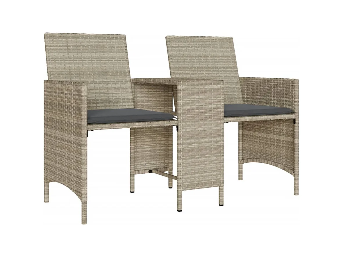 Tuinbank 2-zits tafel en voetenbanken poly rattan lichtgrijs BE106256