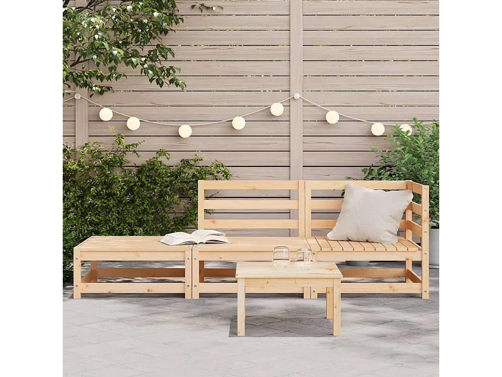 Canapé de jardin et repose-pieds 2 places bois de pin massif FR74580