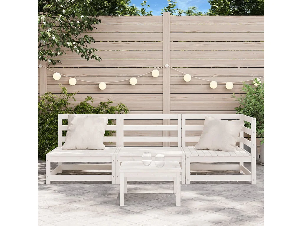 Canapé de jardin 3 places blanc bois de pin massif FR69755
