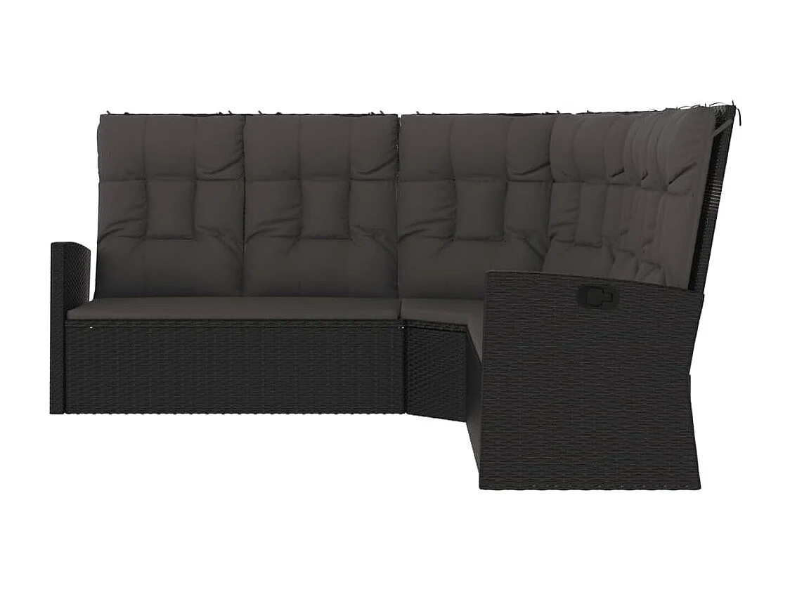 Canapé d'angle inclinable avec coussins Noir Résine tressée FR163647