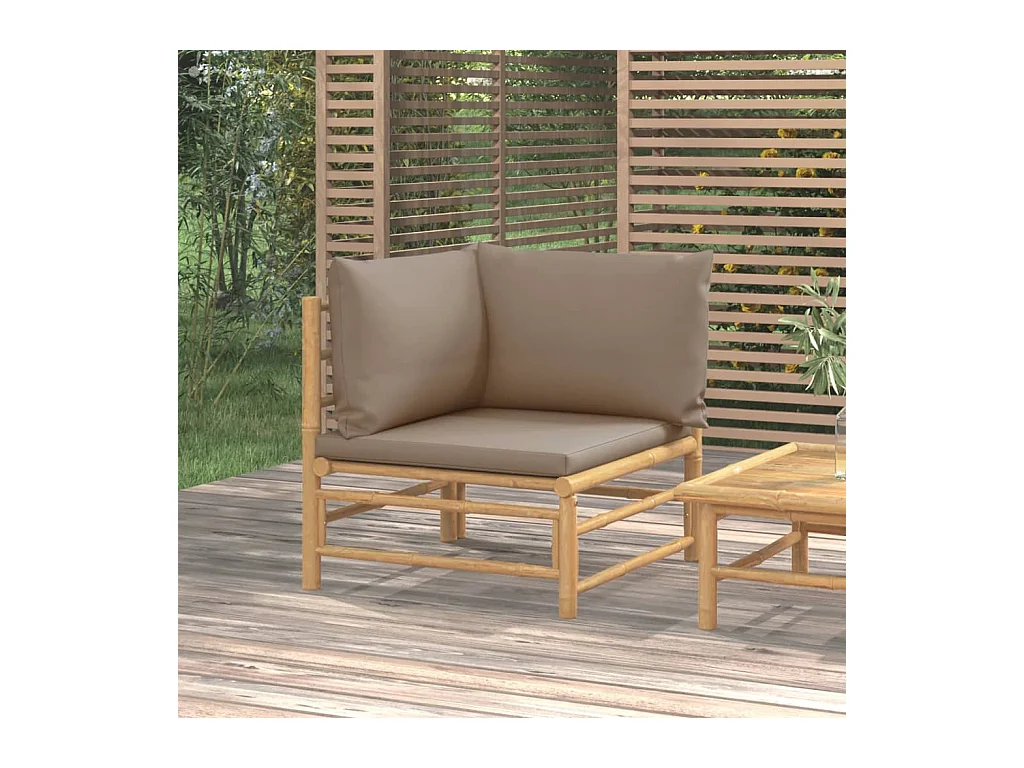 Canapé d'angle de jardin avec coussins taupe bambou FR28341