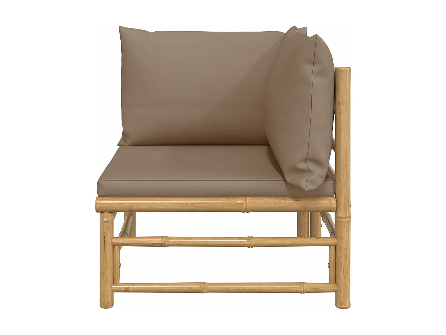 Sofá esquinero de jardín bambú con cojines gris taupe ES875471