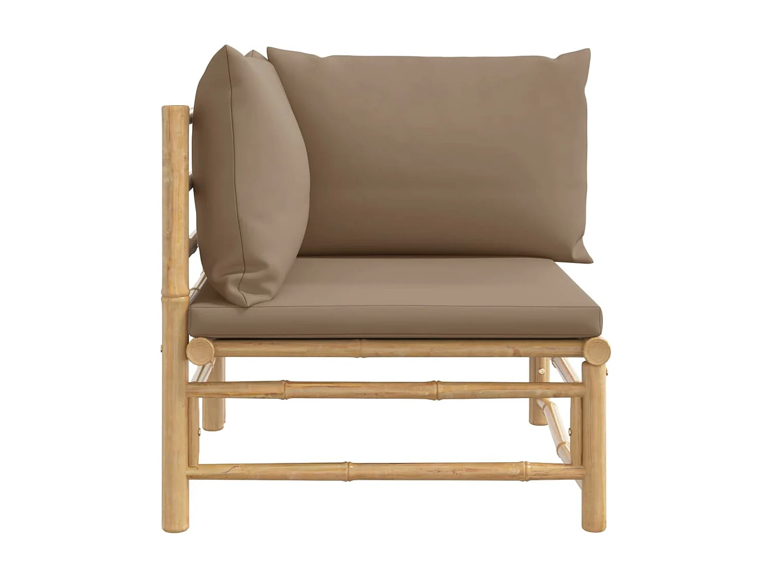 Sofá esquinero de jardín bambú con cojines gris taupe ES875471