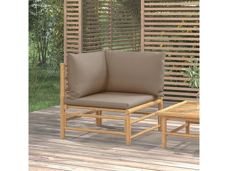 Canapé d'angle de jardin avec coussins taupe bambou FR28341